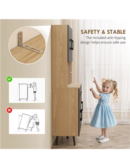 HOMCOM 176 cm Kitchen Cupboard with LED Lights - Oak and Black