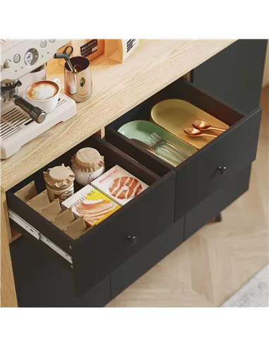 HOMCOM 176 cm Kitchen Cupboard with LED Lights - Oak and Black