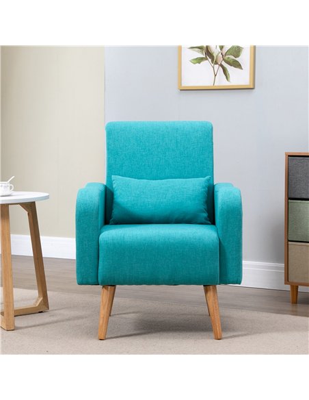 HOMCOM Accent Chair, Linen-Touch Armchair with Pillow, Upholstered Leisure Lounge Sofa for Living Room, Club Chair with Rubber W