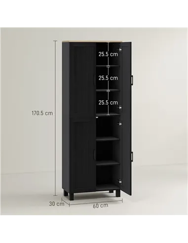 HOMCOM Freestanding Kitchen Cupboard, 4-Door Storage Cabinet with Adjustable Shelves, Modern Kitchen Pantry for Dining Room, 170