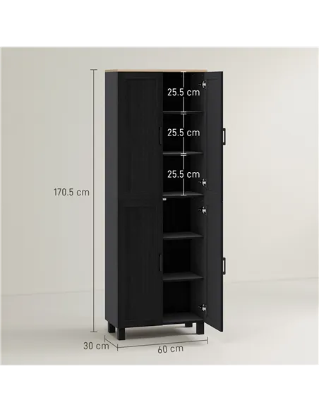 HOMCOM Freestanding Kitchen Cupboard, 4-Door Storage Cabinet with Adjustable Shelves, Modern Kitchen Pantry for Dining Room, 170