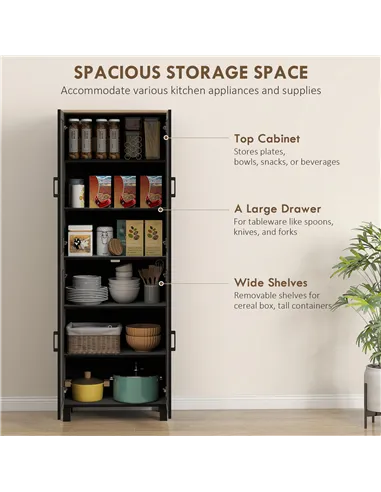 HOMCOM Freestanding Kitchen Cupboard, 4-Door Storage Cabinet with Adjustable Shelves, Modern Kitchen Pantry for Dining Room, 170