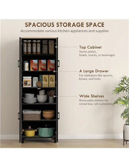 HOMCOM Freestanding Kitchen Cupboard, 4-Door Storage Cabinet with Adjustable Shelves, Modern Kitchen Pantry for Dining Room, 170