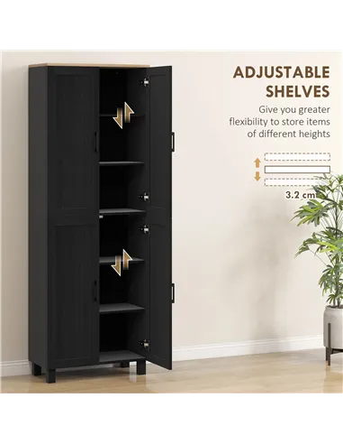 HOMCOM Freestanding Kitchen Cupboard, 4-Door Storage Cabinet with Adjustable Shelves, Modern Kitchen Pantry for Dining Room, 170