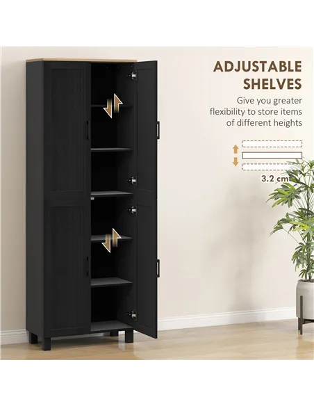 HOMCOM Freestanding Kitchen Cupboard, 4-Door Storage Cabinet with Adjustable Shelves, Modern Kitchen Pantry for Dining Room, 170