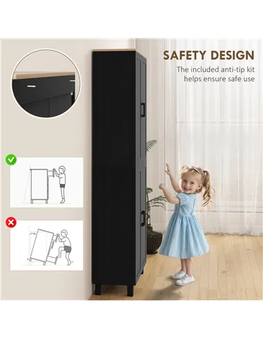 HOMCOM Freestanding Kitchen Cupboard, 4-Door Storage Cabinet with Adjustable Shelves, Modern Kitchen Pantry for Dining Room, 170