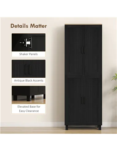 HOMCOM Freestanding Kitchen Cupboard, 4-Door Storage Cabinet with Adjustable Shelves, Modern Kitchen Pantry for Dining Room, 170