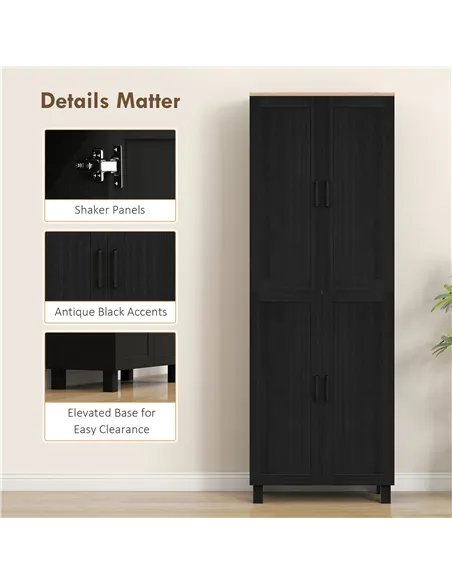 HOMCOM Freestanding Kitchen Cupboard, 4-Door Storage Cabinet with Adjustable Shelves, Modern Kitchen Pantry for Dining Room, 170