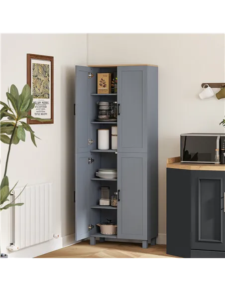 HOMCOM Freestanding Kitchen Cupboard, 4-Door Storage Cabinet with Adjustable Shelves, Modern Kitchen Pantry for Dining Room, 170