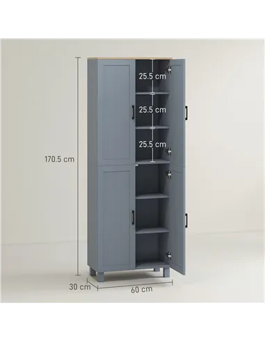 HOMCOM Freestanding Kitchen Cupboard, 4-Door Storage Cabinet with Adjustable Shelves, Modern Kitchen Pantry for Dining Room, 170