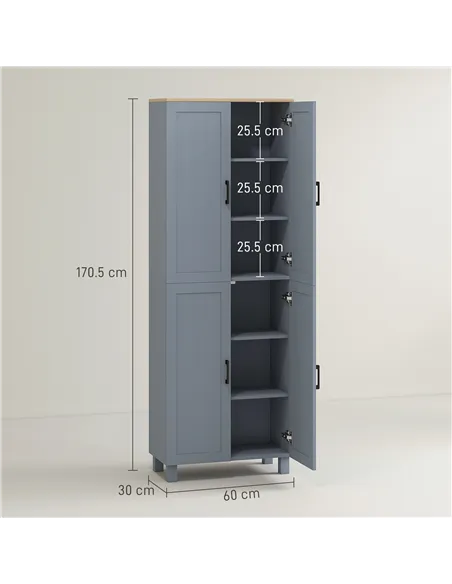 HOMCOM Freestanding Kitchen Cupboard, 4-Door Storage Cabinet with Adjustable Shelves, Modern Kitchen Pantry for Dining Room, 170