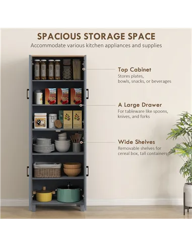 HOMCOM Freestanding Kitchen Cupboard, 4-Door Storage Cabinet with Adjustable Shelves, Modern Kitchen Pantry for Dining Room, 170