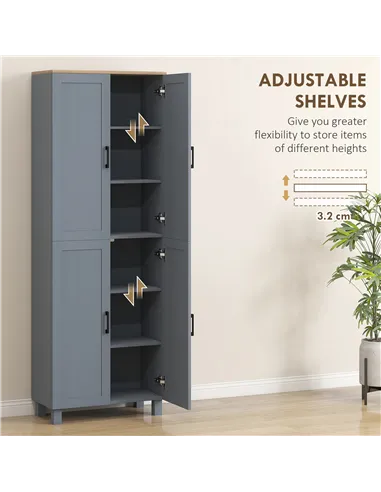 HOMCOM Freestanding Kitchen Cupboard, 4-Door Storage Cabinet with Adjustable Shelves, Modern Kitchen Pantry for Dining Room, 170