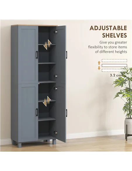 HOMCOM Freestanding Kitchen Cupboard, 4-Door Storage Cabinet with Adjustable Shelves, Modern Kitchen Pantry for Dining Room, 170