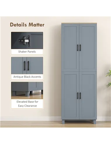 HOMCOM Freestanding Kitchen Cupboard, 4-Door Storage Cabinet with Adjustable Shelves, Modern Kitchen Pantry for Dining Room, 170