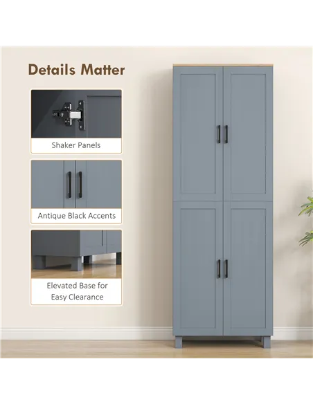 HOMCOM Freestanding Kitchen Cupboard, 4-Door Storage Cabinet with Adjustable Shelves, Modern Kitchen Pantry for Dining Room, 170