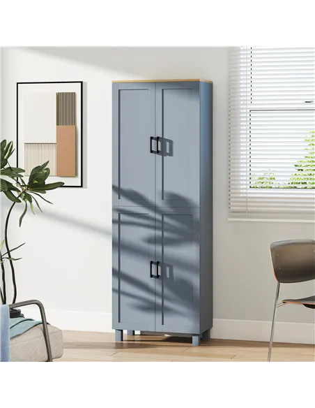 HOMCOM Freestanding Kitchen Cupboard, 4-Door Storage Cabinet with Adjustable Shelves, Modern Kitchen Pantry for Dining Room, 170