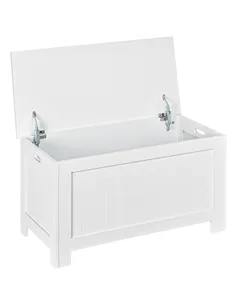 HOMCOM Lift Top Storage Chest Toy Box Organizer with Lid and Safety Hinges for Bedroom Entryway Living Room - White