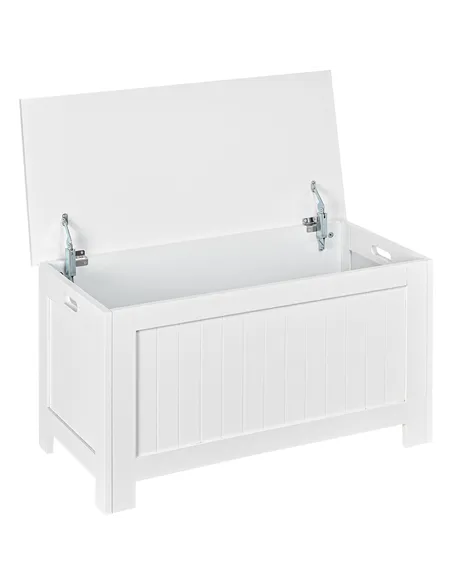 HOMCOM Lift Top Storage Chest Toy Box Organizer with Lid and Safety Hinges for Bedroom Entryway Living Room - White