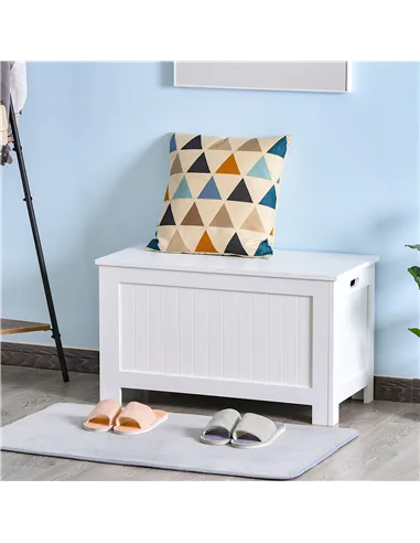 HOMCOM Lift Top Storage Chest Toy Box Organizer with Lid and Safety Hinges for Bedroom Entryway Living Room - White