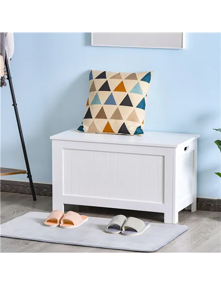 HOMCOM Lift Top Storage Chest Toy Box Organizer with Lid and Safety Hinges for Bedroom Entryway Living Room - White