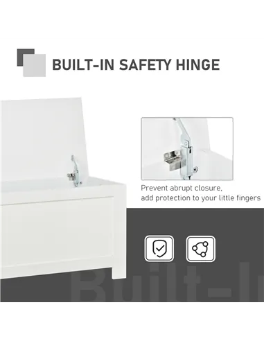 HOMCOM Lift Top Storage Chest Toy Box Organizer with Lid and Safety Hinges for Bedroom Entryway Living Room - White