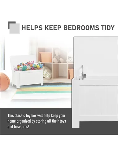 HOMCOM Lift Top Storage Chest Toy Box Organizer with Lid and Safety Hinges for Bedroom Entryway Living Room - White