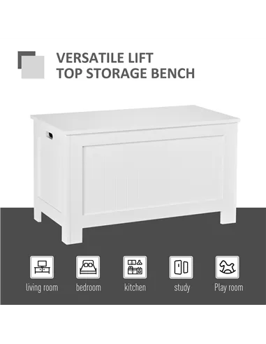 HOMCOM Lift Top Storage Chest Toy Box Organizer with Lid and Safety Hinges for Bedroom Entryway Living Room - White