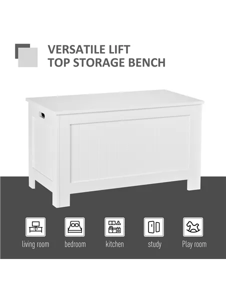 HOMCOM Lift Top Storage Chest Toy Box Organizer with Lid and Safety Hinges for Bedroom Entryway Living Room - White