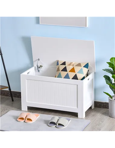 HOMCOM Lift Top Storage Chest Toy Box Organizer with Lid and Safety Hinges for Bedroom Entryway Living Room - White