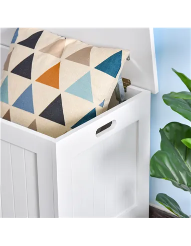 HOMCOM Lift Top Storage Chest Toy Box Organizer with Lid and Safety Hinges for Bedroom Entryway Living Room - White