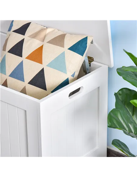 HOMCOM Lift Top Storage Chest Toy Box Organizer with Lid and Safety Hinges for Bedroom Entryway Living Room - White