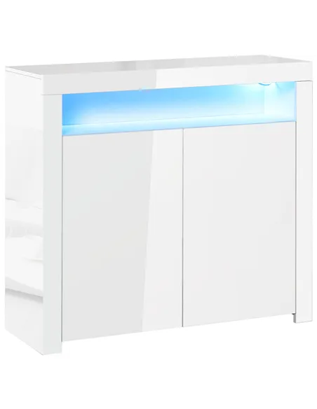 HOMCOM LED Storage Cabinet, Cupboard with High Gloss Front and RGB Lighting, Modern Sideboard for Entryway, Dining Area, Living 