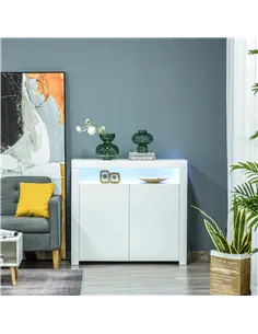 HOMCOM LED Storage Cabinet, Cupboard with High Gloss Front and RGB Lighting, Modern Sideboard for Entryway, Dining Area, Living  2