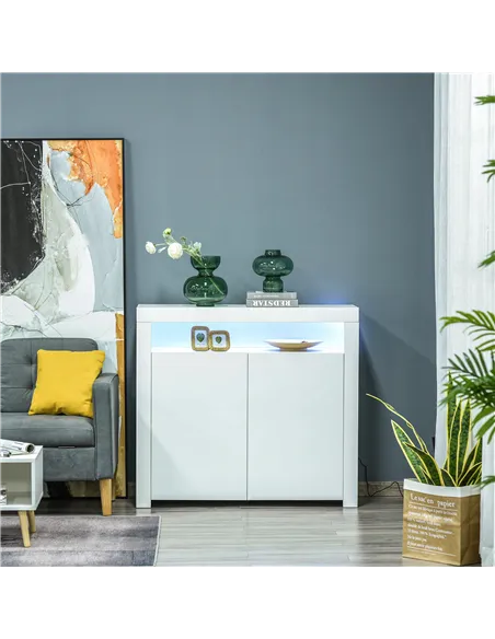 HOMCOM LED Storage Cabinet, Cupboard with High Gloss Front and RGB Lighting, Modern Sideboard for Entryway, Dining Area, Living 