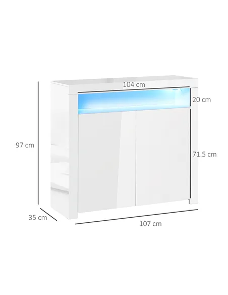 HOMCOM LED Storage Cabinet, Cupboard with High Gloss Front and RGB Lighting, Modern Sideboard for Entryway, Dining Area, Living 