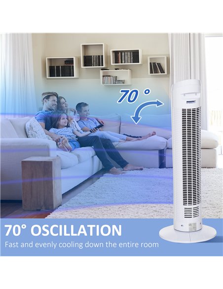 HOMCOM Tower Fan for Bedroom Cooling, 30 Inch Electric 70° Oscillating Fan with 3 Speed Settings, Standing Floor Fan for Home Of