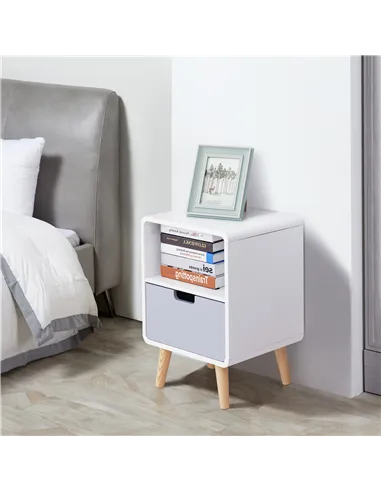 HOMCOM Wooden Bedside Table End Nightstand With Drawer Wood Lamp Desk Storage Unit Bedroom Scandinavian Nordic Style