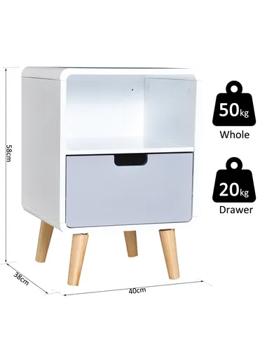 HOMCOM Wooden Bedside Table End Nightstand With Drawer Wood Lamp Desk Storage Unit Bedroom Scandinavian Nordic Style