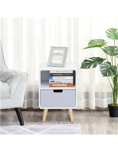 HOMCOM Wooden Bedside Table End Nightstand With Drawer Wood Lamp Desk Storage Unit Bedroom Scandinavian Nordic Style