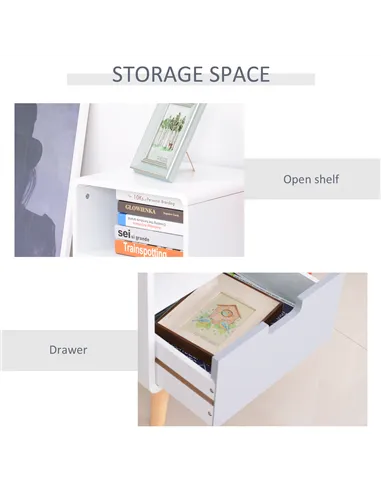 HOMCOM Wooden Bedside Table End Nightstand With Drawer Wood Lamp Desk Storage Unit Bedroom Scandinavian Nordic Style