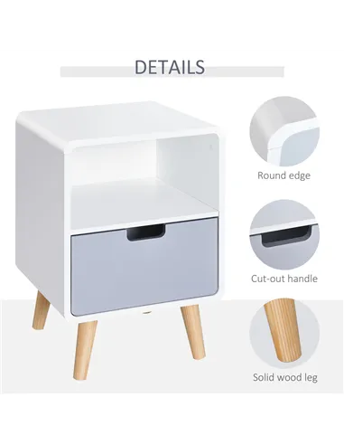 HOMCOM Wooden Bedside Table End Nightstand With Drawer Wood Lamp Desk Storage Unit Bedroom Scandinavian Nordic Style