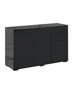 HOMCOM High Gloss Side Cabinet, Push-Open Design with 2 Drawers and 2 Cabinets for Living Room, 74H x 117W x 36Dcm, Black