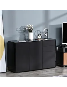 HOMCOM High Gloss Side Cabinet, Push-Open Design with 2 Drawers and 2 Cabinets for Living Room, 74H x 117W x 36Dcm, Black 2