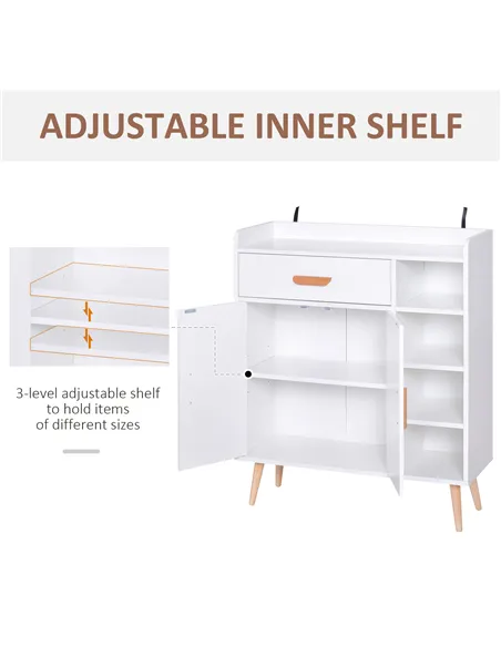 HOMCOM Sideboard, Side Cabinet, Floor Cupboard with Storage Drawer for Hallway, Kitchen, Bedroom, Living Room, White