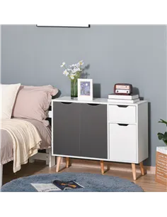 HOMCOM Sideboard Floor Standing Storage Cabinet with Drawer for Bedroom, Living Room, Home Office, Grey 2