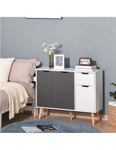 HOMCOM Sideboard Floor Standing Storage Cabinet with Drawer for Bedroom, Living Room, Home Office, Grey