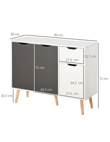 HOMCOM Sideboard Floor Standing Storage Cabinet with Drawer for Bedroom, Living Room, Home Office, Grey