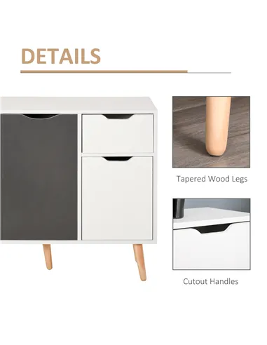 HOMCOM Sideboard Floor Standing Storage Cabinet with Drawer for Bedroom, Living Room, Home Office, Grey