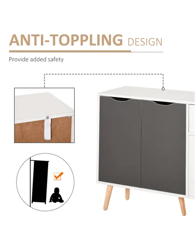 HOMCOM Sideboard Floor Standing Storage Cabinet with Drawer for Bedroom, Living Room, Home Office, Grey